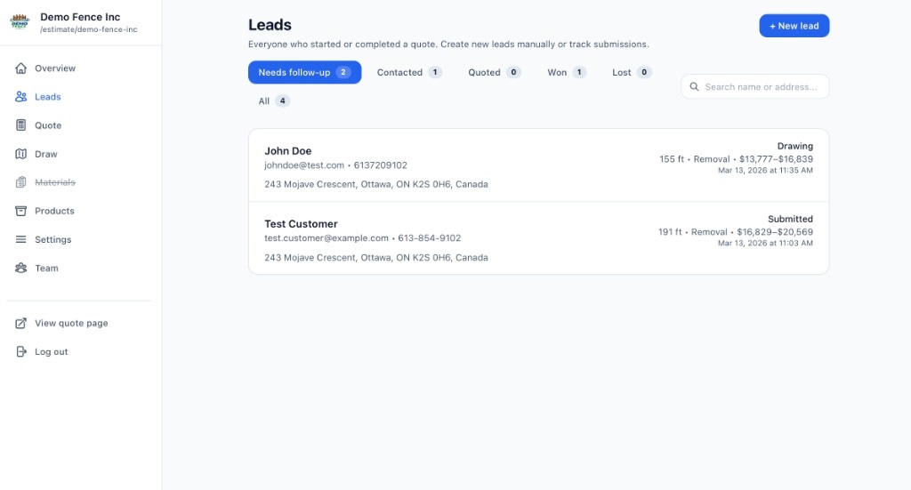 Customer contact step in quote flow